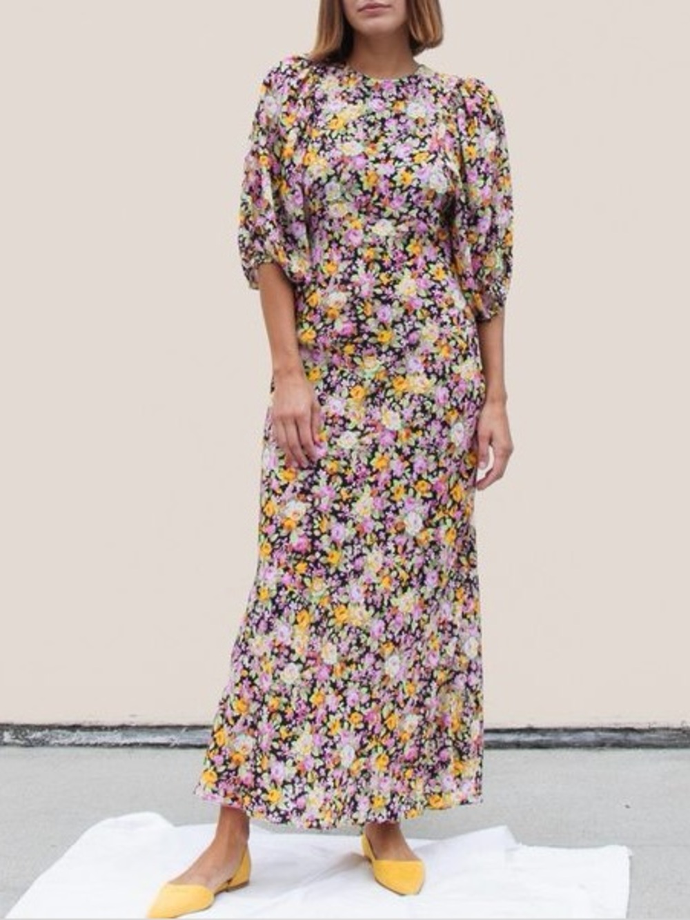 LES REVERIES 100% Silk PUFF SLEEVE BIAS DRESS - Size 4